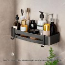 SOGA Black Wall-Mounted Rectangular Bathroom Storage Organiser Adhesive Shelf Rack with Hooks