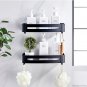SOGA Black Wall-Mounted Rectangular Bathroom Storage Organiser Adhesive Shelf Rack with Hooks