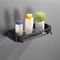 SOGA Black Wall-Mounted Rectangular Bathroom Storage Organiser Adhesive Shelf Rack with Hooks