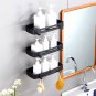 SOGA Black Wall-Mounted Rectangular Bathroom Storage Organiser Adhesive Shelf Rack with Hooks