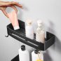 SOGA Black Wall-Mounted Rectangular Bathroom Storage Organiser Adhesive Shelf Rack with Hooks