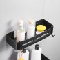 SOGA Black Wall-Mounted Rectangular Bathroom Storage Organiser Adhesive Shelf Rack with Hooks