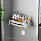 SOGA Silver Wall-Mounted Rectangular Bathroom Storage Organiser Adhesive Shelf Rack with Hooks