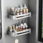 SOGA Silver Wall-Mounted Rectangular Bathroom Storage Organiser Adhesive Shelf Rack with Hooks