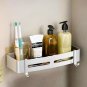 SOGA Silver Wall-Mounted Rectangular Bathroom Storage Organiser Adhesive Shelf Rack with Hooks