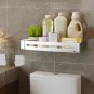 SOGA Silver Wall-Mounted Rectangular Bathroom Storage Organiser Adhesive Shelf Rack with Hooks