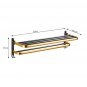 SOGA 62cm Wall-Mounted Double Pole Towel Holder Bathroom Organiser Rail Hanger with Hooks