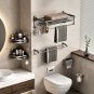 SOGA 50cm Wall-Mounted Double Pole Towel Holder Bathroom Organiser Rail Hanger with Hooks
