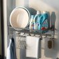 SOGA 50cm Wall-Mounted Double Pole Towel Holder Bathroom Organiser Rail Hanger with Hooks