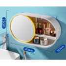 SOGA 39cm Oval Wall-Mounted Mirror Storage Box Vanity Mirror Rack Bathroom Adhesive Shelf Organiser