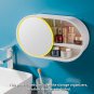 SOGA 39cm Oval Wall-Mounted Mirror Storage Box Vanity Mirror Rack Bathroom Adhesive Shelf Organiser