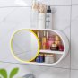 SOGA 39cm Oval Wall-Mounted Mirror Storage Box Vanity Mirror Rack Bathroom Adhesive Shelf Organiser