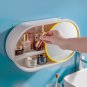 SOGA 39cm Oval Wall-Mounted Mirror Storage Box Vanity Mirror Rack Bathroom Adhesive Shelf Organiser