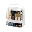 SOGA 2 Tier White Countertop Makeup Cosmetic Storage Organiser Jewelry Storage Box with Handle