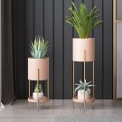 SOGA 2 Layer 60cm Gold Metal Plant Stand With Pink Flower Pot Holder Corner Shelving Rack SOGA 2 Layer 60cm Gold Metal Plant Stand With Pink Flower Pot Holder Corner Shelving Rack