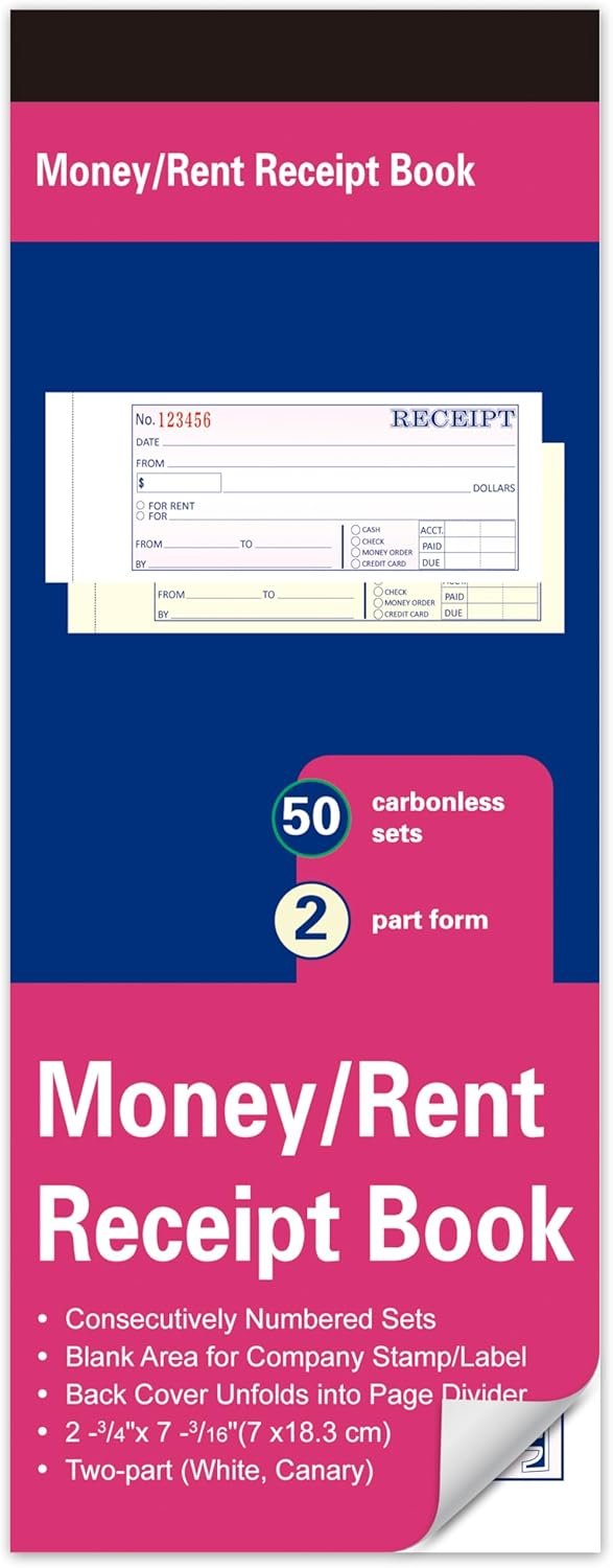 Case Receip Book, 2.75 x 7.2 Inches 2 Part Carbonless, Receipt Book