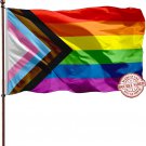 Double Sided Progress Pride Inclusive Rainbow Flag 3x5 Outdoor-3 Ply 240D 4 Rows Stitched