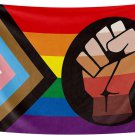 Black Power Fist BLM Progress Rainbow Pride Flag 3x5ft Vivid Color LGBTQ