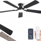 52 Inch Ceiling Fan with Light, App and Remote Control, Flush Mount Low Profile