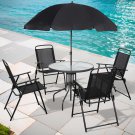 Shintenchi 6 Piece Patio Dining Set with Umbrella, Outdoor Furniture Set with 4 Chairs