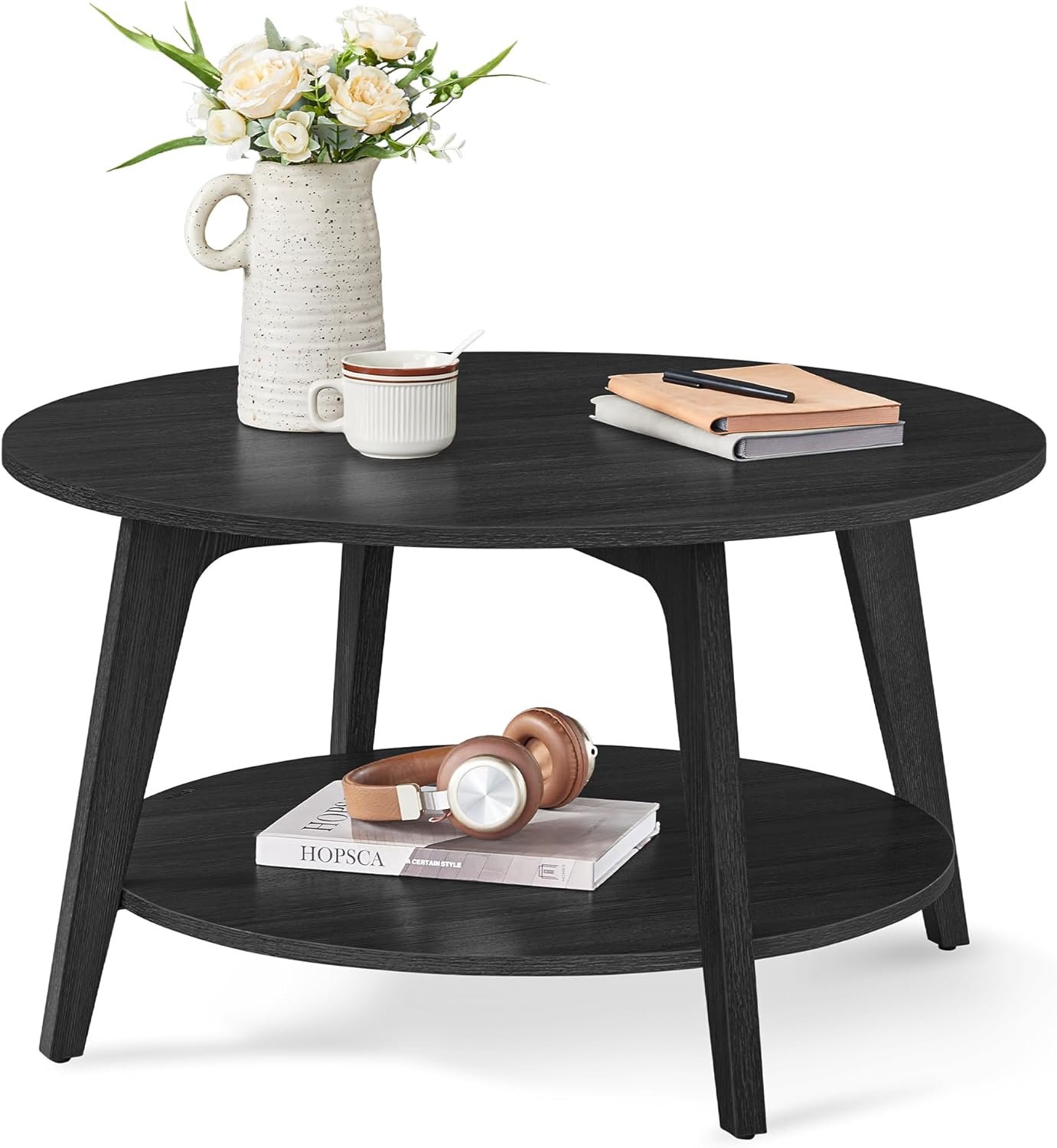 VASAGLE Round Coffee Table, 2 Tier Coffee Table with Storage, for ...