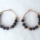 14K GF Black Onyx Hoop Earrings 1 Inch Round