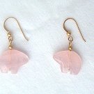 14K GF Rose Quartz Zuni Bear Earrings - 1 3/8 long