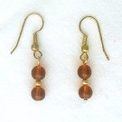 14K GF 6mm Round Amber Drop Earrings - 1 3/8 Long