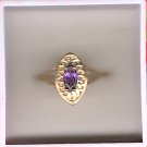 10K Gold Genuine Marquis Amethyst Filigree Ring Sz 6.5