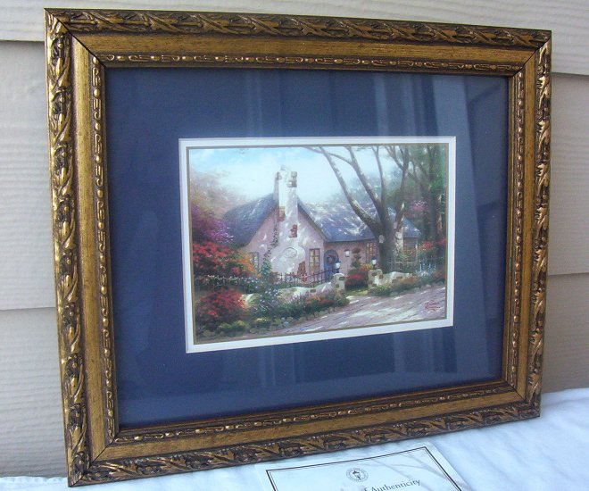 Thomas Kinkade Morning Glory Cottage Print Matted Antique Frame