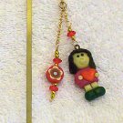 Red /Yellow Girl Polymer Clay Charm w/ Beads Gold Bookmark