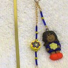 Blue /Yellow Girl Polymer Clay Charm w/ Beads Gold Bookmark