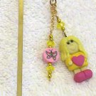 Pink /Yellow Girl Polymer Clay Charm w/ Crystals Bookmark New!