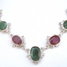.925 SS Genuine Colombian Emerald and Ruby Necklace 245 CTs