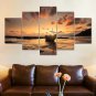 Wall Art Canvas Prints 5 Piece Seascape Painting Sunset Beach Boat Pos Hand Made