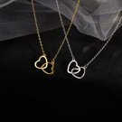 Simple Double Heart Pendant Necklace for Women Couple Stainless Steel Choker Gold Color