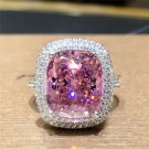 Huitan Personality Big Pink Cubic Zirconia Wedding Rings for Women Romantic Bridal Marriage