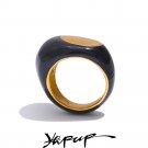 Stainless Steel Black Enamel Geometric 316L Unique Ring Minimalist Texture Waterproof Finger