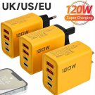 120W Fast Charging 4 Ports Mobile Phone Charger QC3.0 USB Type C Chargers Dual PD Wall Adapter