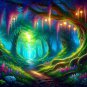 Photo Wallpaper Magical Forest, Lanterns, Path, Fairytale, Wall Mural Kids Room w118" x h94"