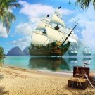 Photo Wallpaper Pirates, Ships, Island, Sea, Wall Mural Kids Room Decor w118 x h91