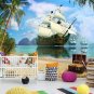 Photo Wallpaper Pirates, Ships, Island, Sea, Wall Mural Kids Room Decor w118 x h91