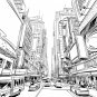 Photo Wallpaper Drawn City Street, Black White Wall Murals Art Room Home Decor w118" x h94"