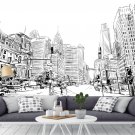 Photo Wallpaper Drawn City Street, Black White Wall Mural Art Room Decor w118" x h94"