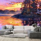 Photo Wallpaper Autumn Evening Landscape on the River, Wall Mural Bedroom Home Decor