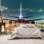 Wall Mural Airplane, Night Flight, Airport, Lights, Runway, Photo Wallpaper Room Decor