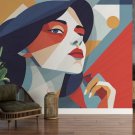 Wall Mural Girl with Geometric Details Photo Wallpaper Bedroom Home Decor