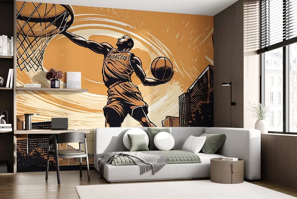 Wall Mural Basketball, Dynamic Jump, Sports, Photo Wallpaper for Boy Room Home Decor