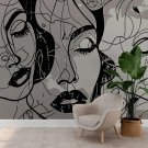Wall Mural Female Faces, Abstract Drawing, Photo Wallpaper for Bedroom Home Decor