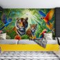 Wall Mural Dawn in the Jungle, Animals, Lions, Parrots, Photo Wallpaper for Kids Bedroom Decor